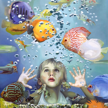 Painting titled "The Fish Knows Ever…" by Gabriel Cristian Matei, Original Artwork, Oil